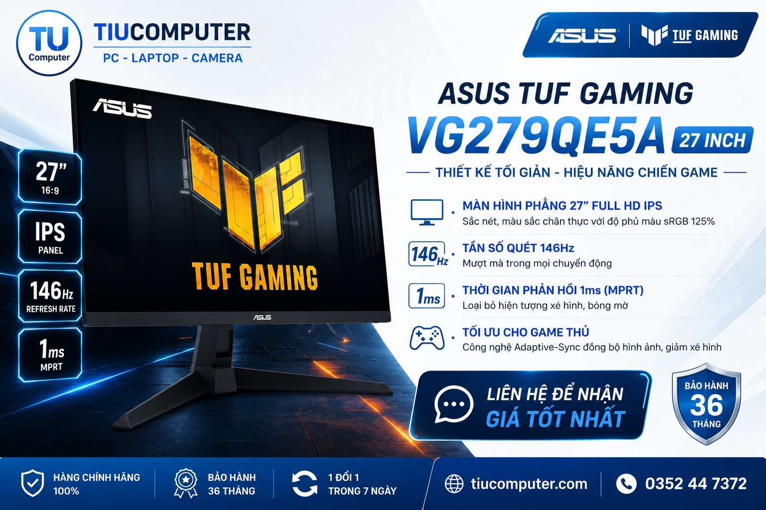 Màn Hình Gaming ASUS TUF Gaming VG279QE5A (27 inch - FHD - IPS - 146Hz - 1ms - Speaker) 2 ChatGPT Image 12 23 56 17 thg 7 2026